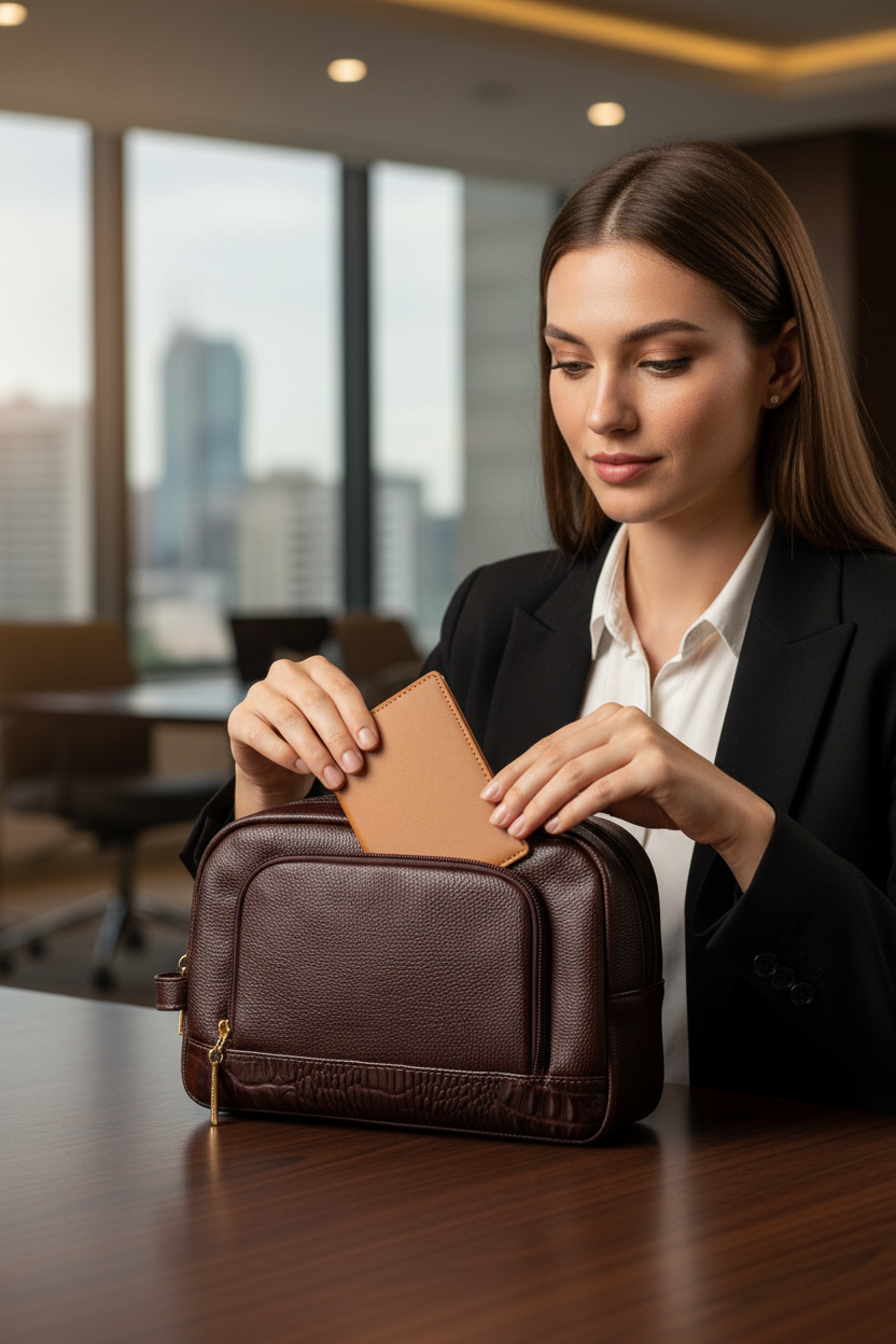 Necessaire de couro liso Manuela 18x28x10cm