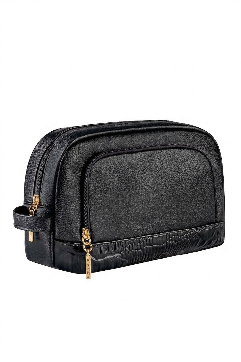 Necessaire de couro liso Manuela 18x28x10cm