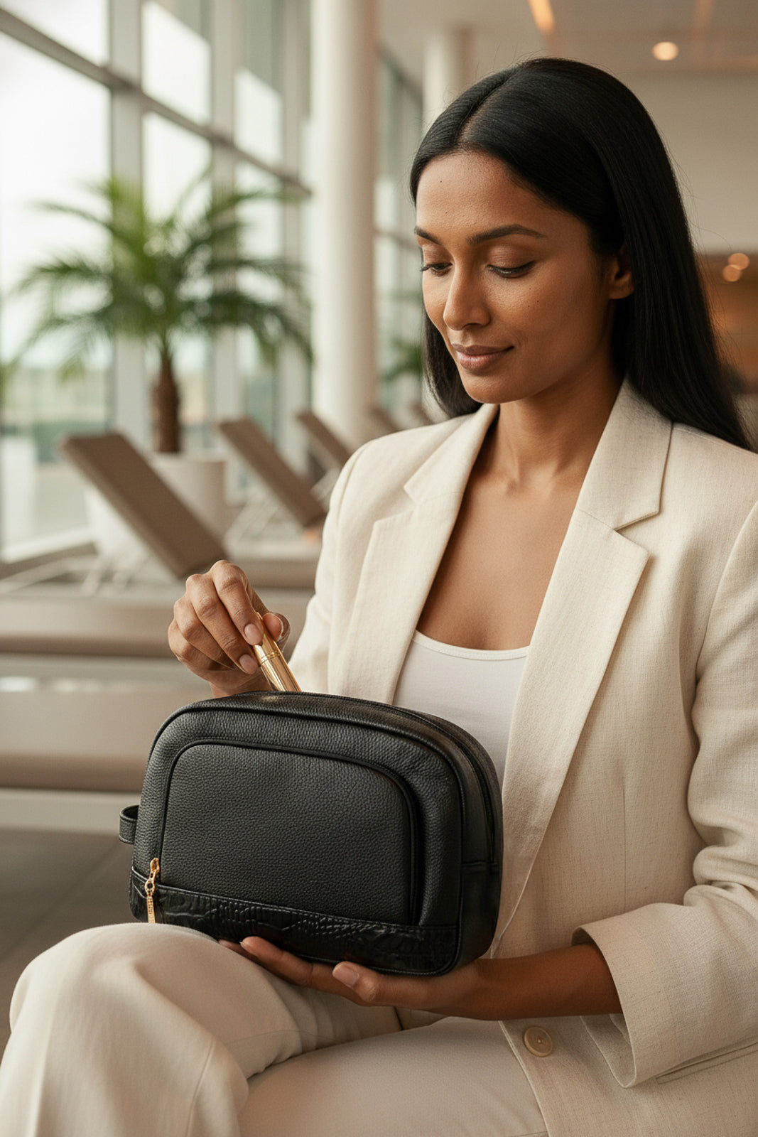 Necessaire de couro liso Manuela 18x28x10cm