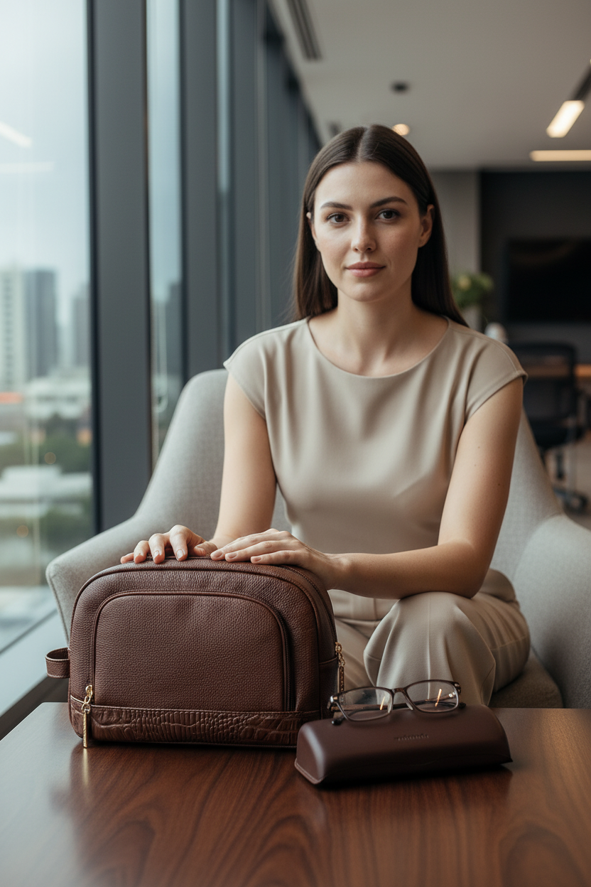 Necessaire de couro liso Manuela 18x28x10cm