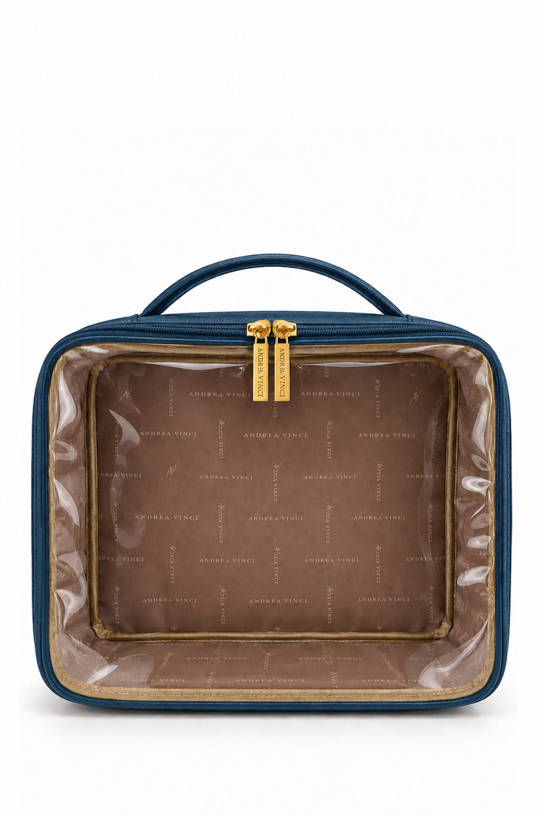 Necessaire transparente em couro e vinil para viagem 23x28x10 Elora
