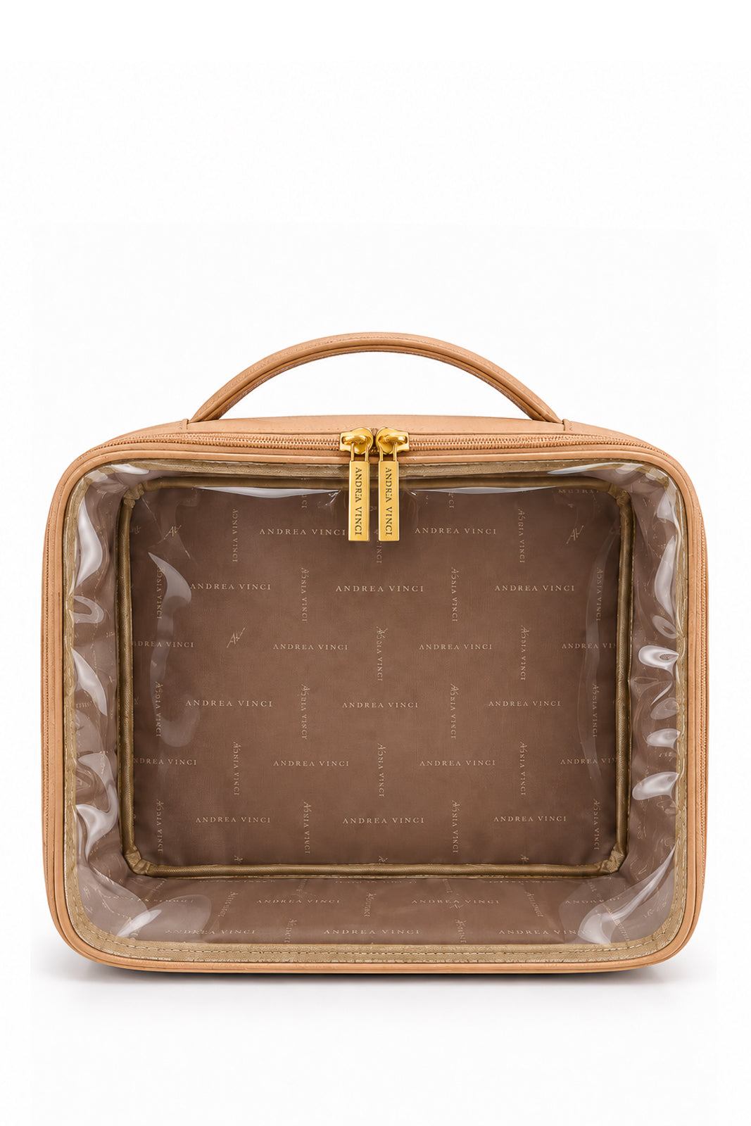 Necessaire transparente em couro e vinil para viagem 23x28x10 Elora