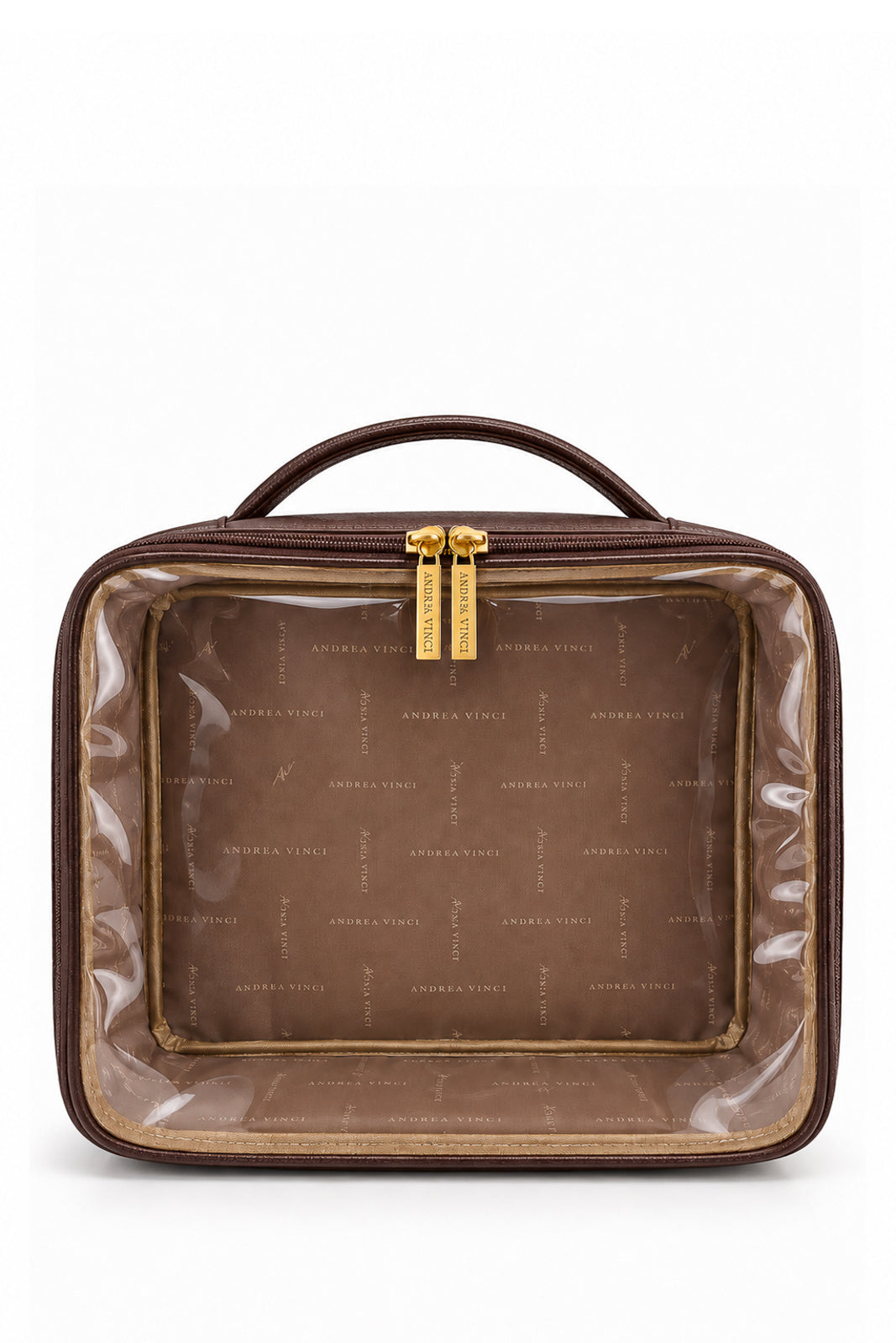 Necessaire transparente em couro e vinil para viagem 23x28x10 Elora