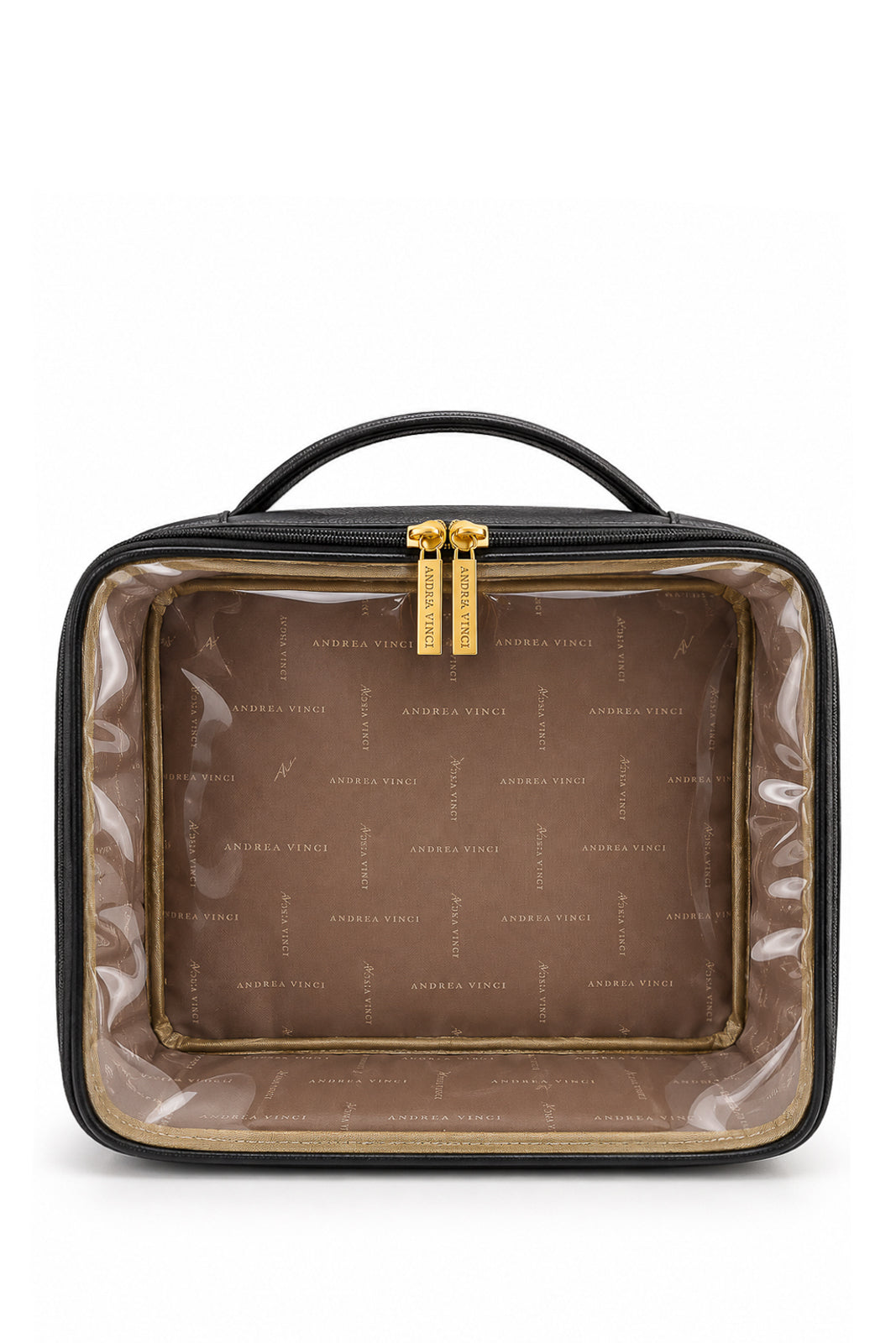Necessaire transparente em couro e vinil para viagem 23x28x10 Elora