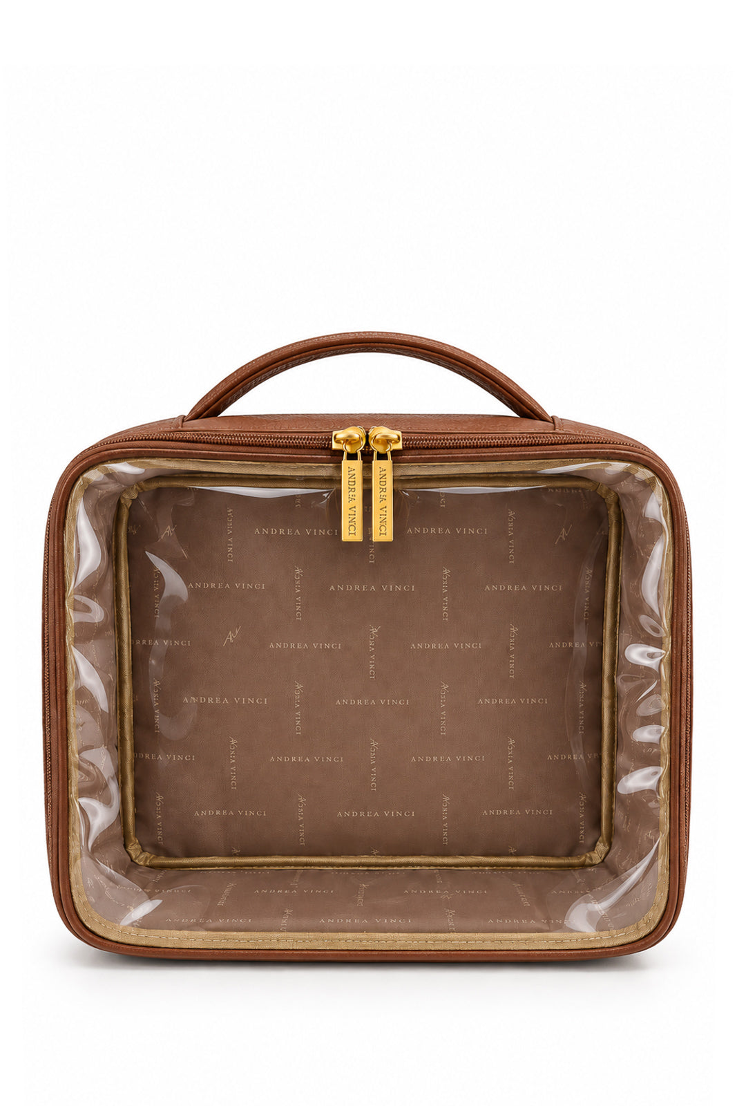Necessaire transparente em couro e vinil para viagem 23x28x10 Elora