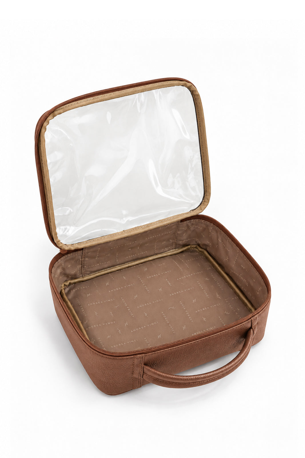 Necessaire transparente em couro e vinil para viagem 23x28x10 Elora