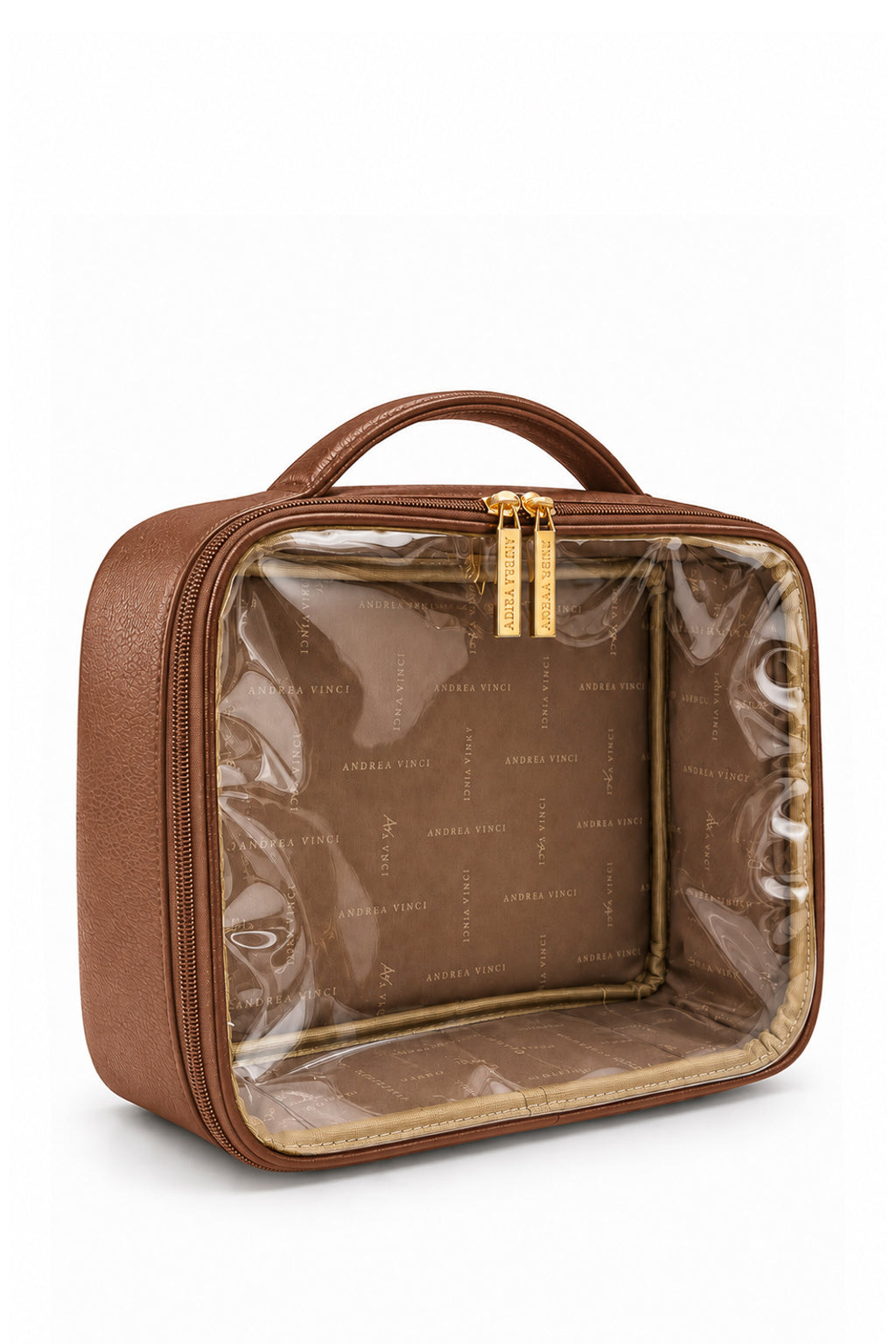 Necessaire transparente em couro e vinil para viagem 23x28x10 Elora