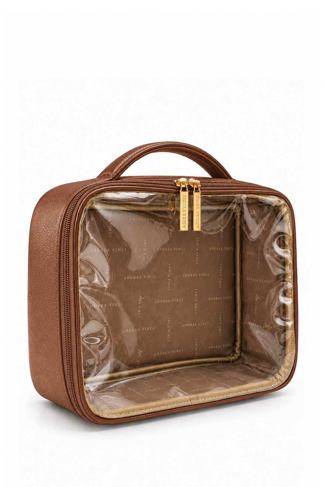 Necessaire transparente em couro e vinil para viagem 23x28x10 Elora