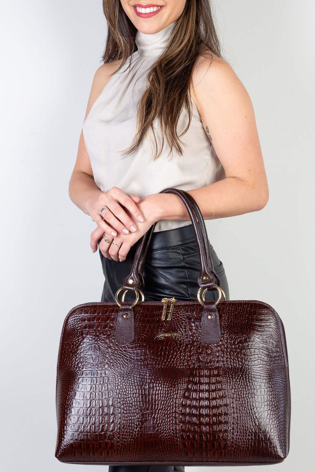 Pasta grande em couro croco Izabela - Enluaze