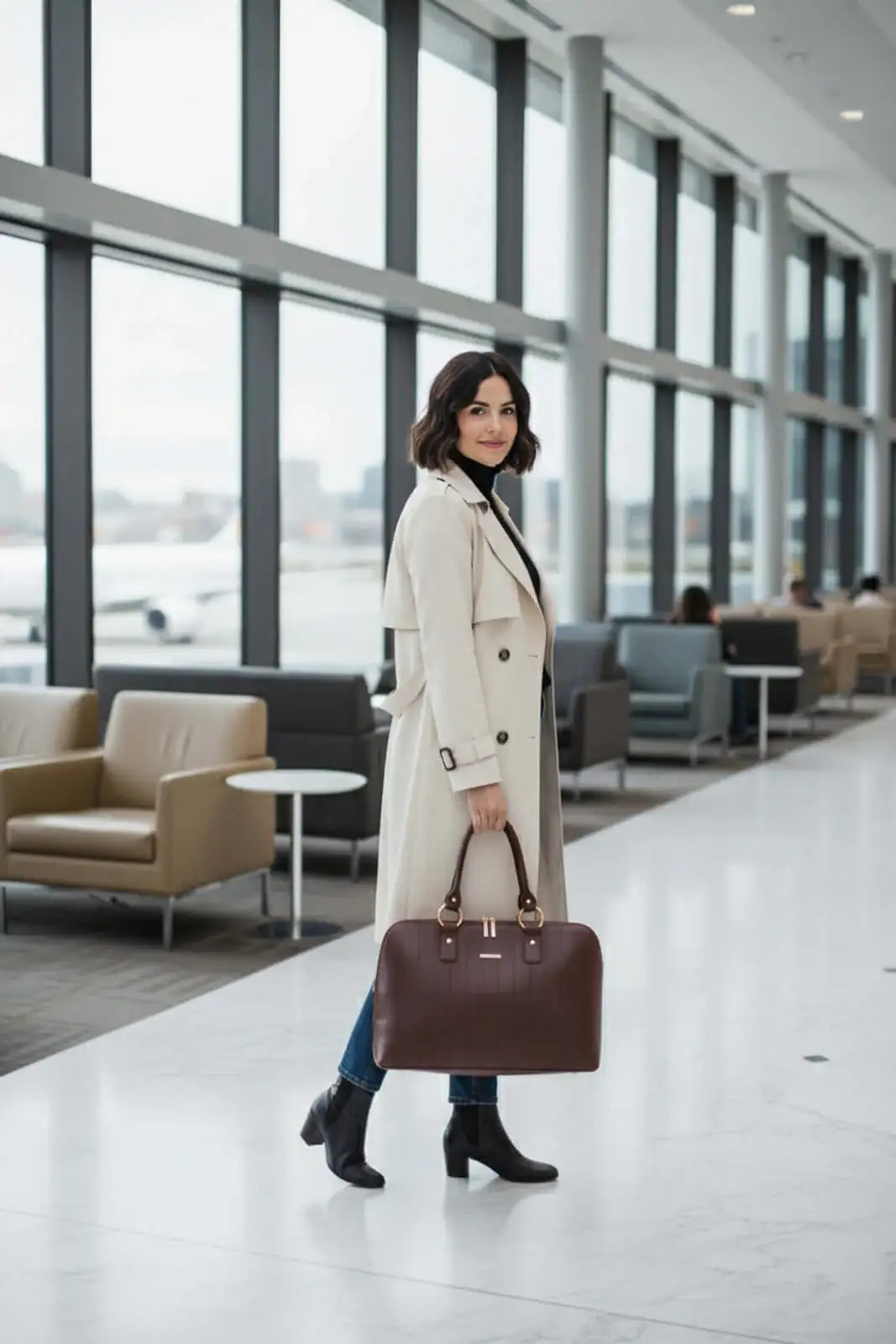 Pasta grande em couro liso Izabela - Enluaze