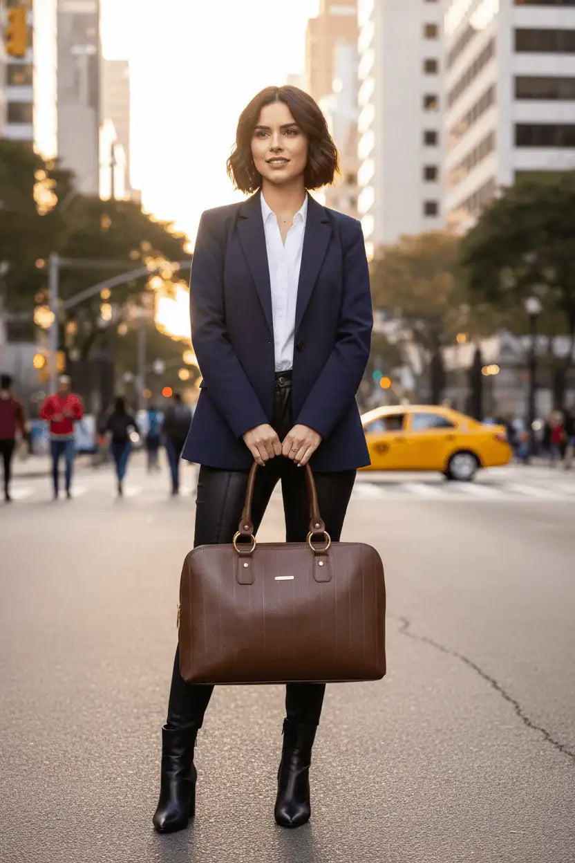 Pasta grande em couro liso Izabela - Enluaze