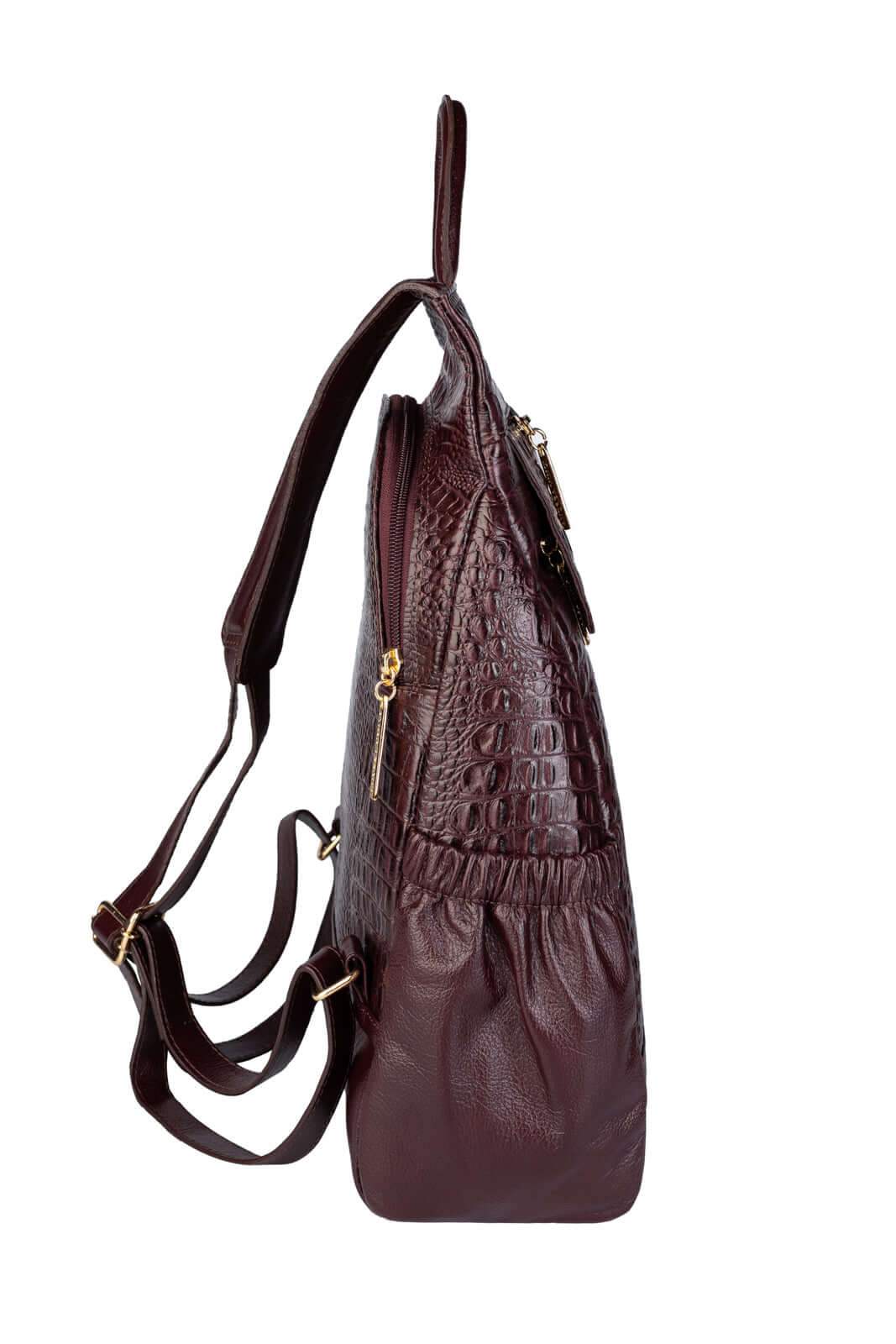 Mochila antifurto de couro croco Suelen - Enluaze