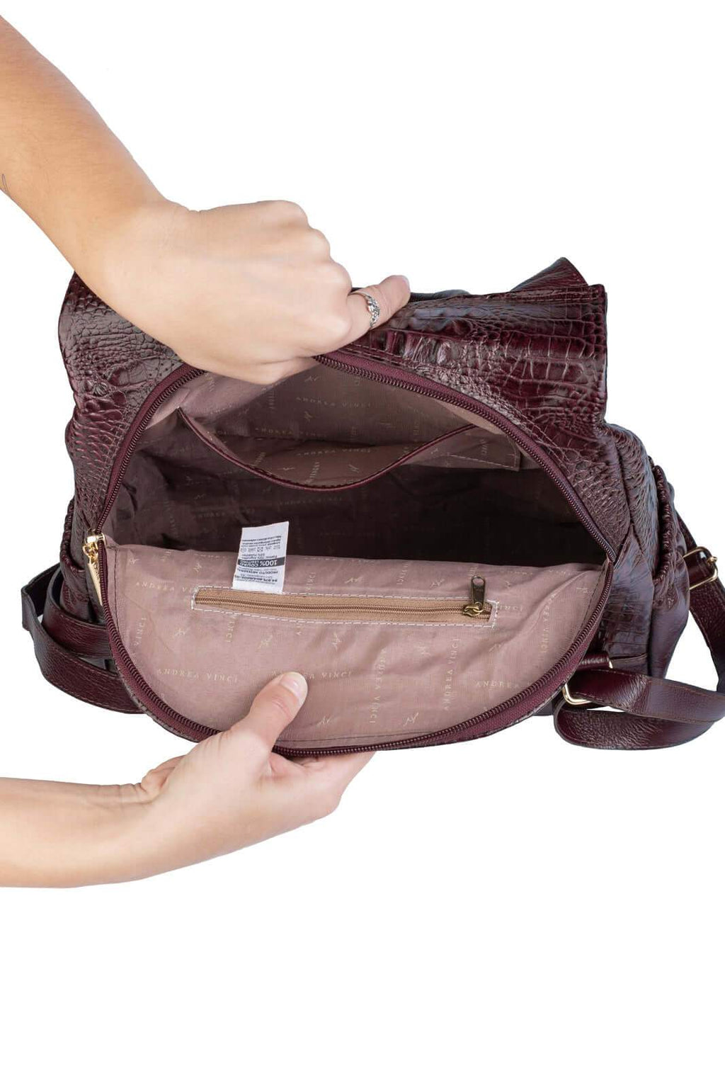 Mochila antifurto de couro croco Suelen - Enluaze