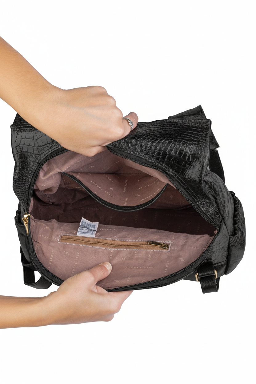 Mochila antifurto de couro croco Suelen