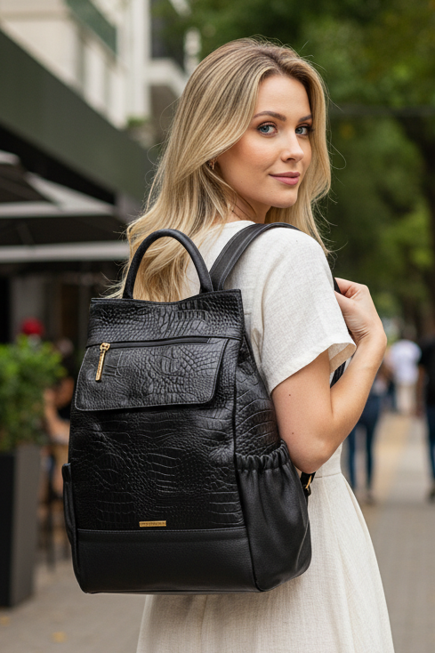 Mochila antifurto de couro croco Suelen