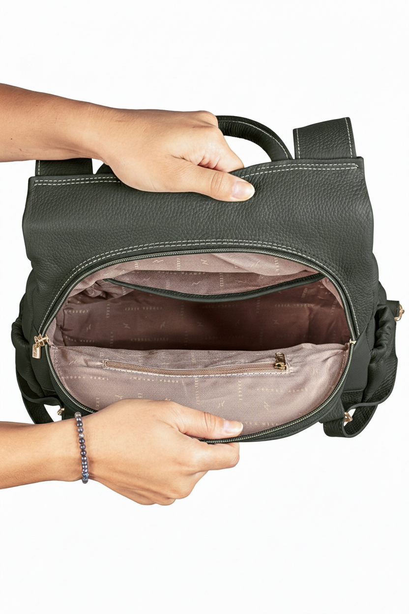 Mochila antifurto de couro liso Suelen