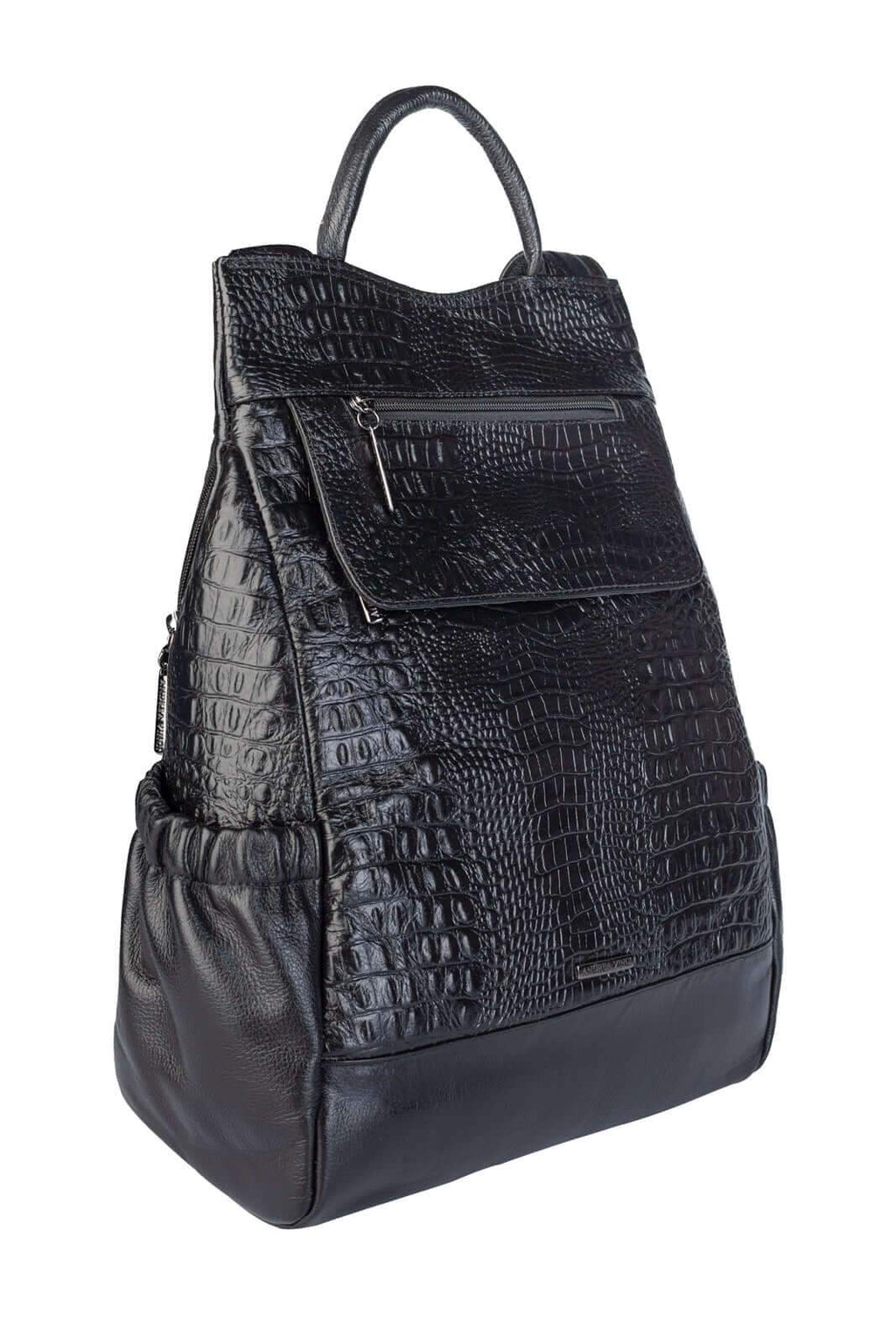 Mochila antifurto de couro croco metais grafite Suelen - Enluaze