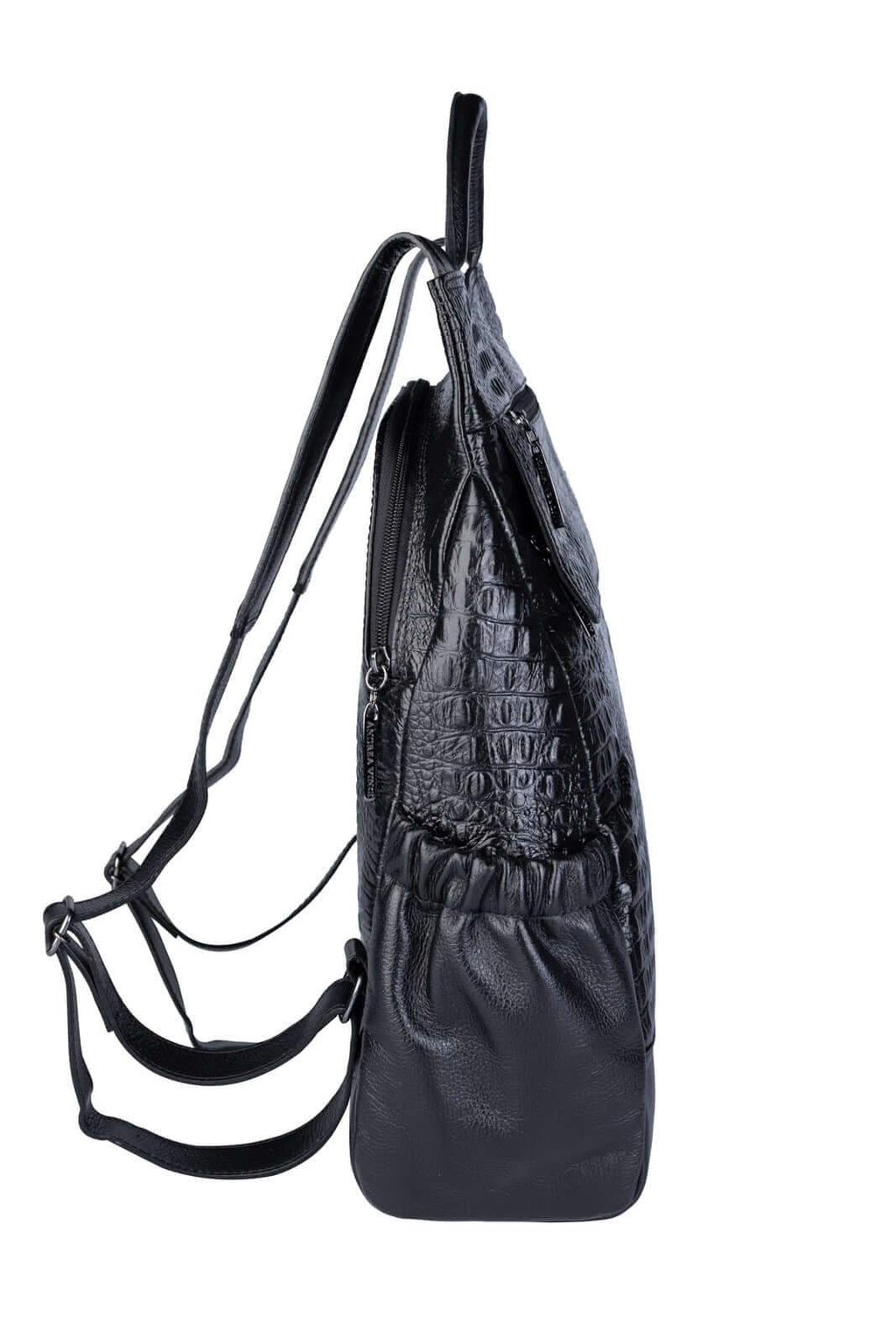 Mochila antifurto de couro croco metais grafite Suelen - Enluaze