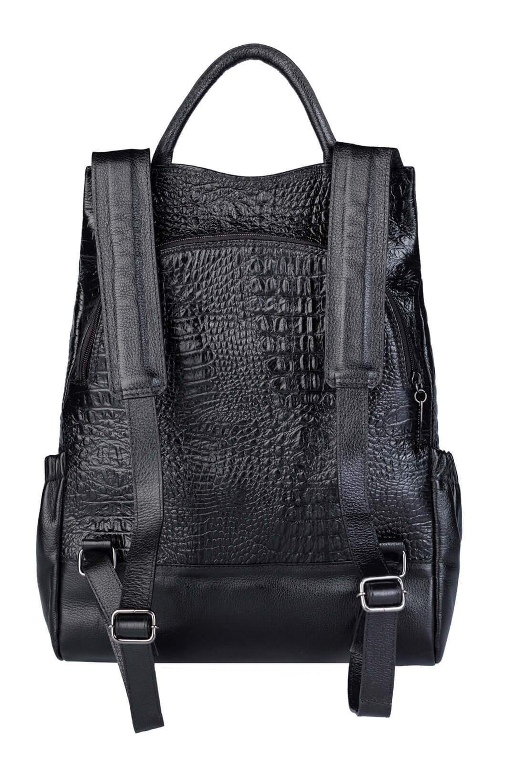 Mochila antifurto de couro croco metais grafite Suelen - Enluaze