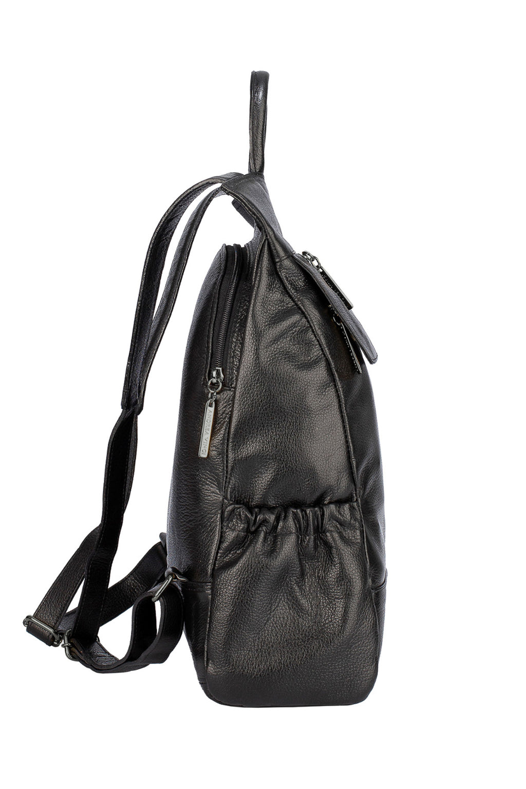 Mochila antifurto de couro liso metais grafite Suelen