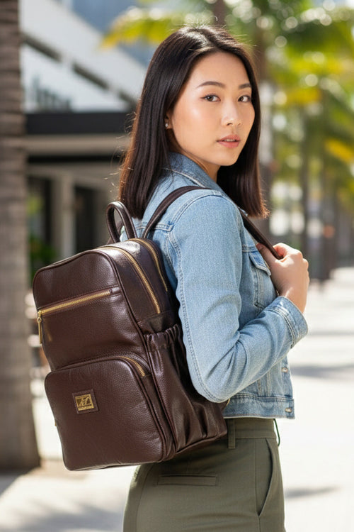 Mochila grande de couro liso Zooey