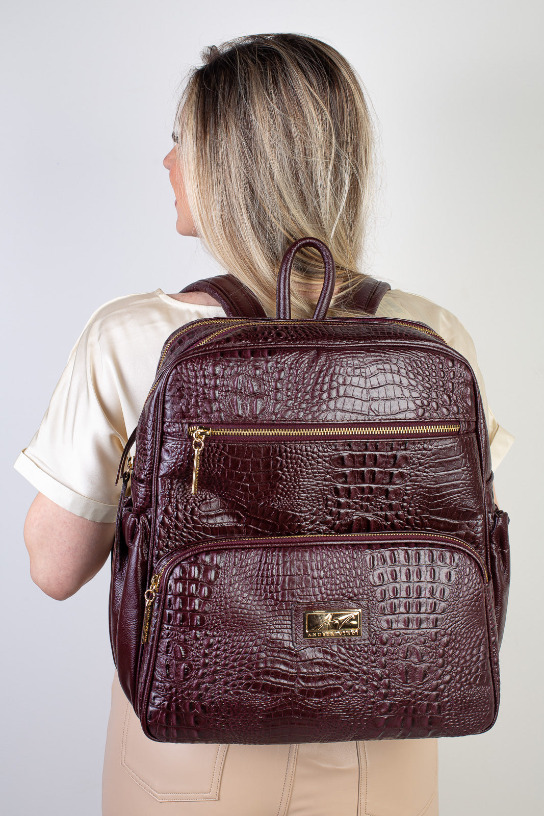 Mochila grande de couro croco Zooey - Enluaze