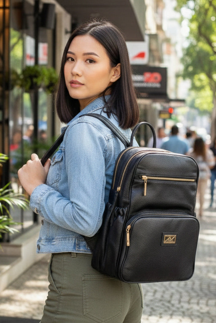 Mochila grande de couro liso Zooey