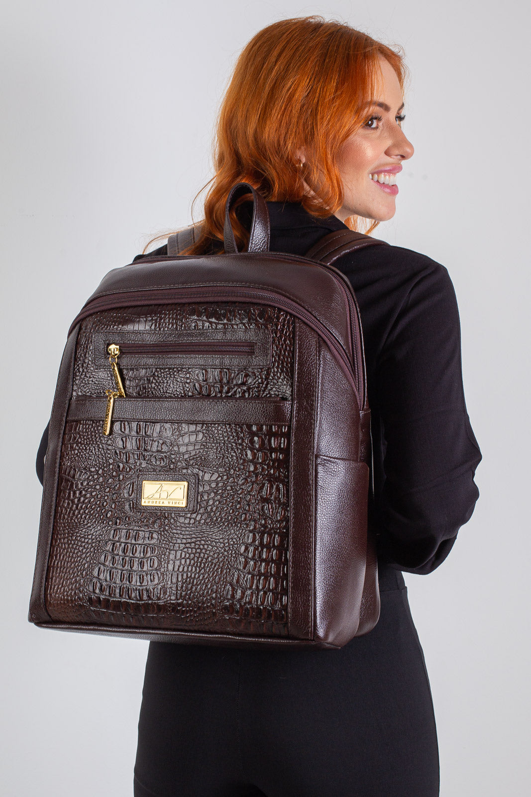 Mochila grande de couro croco Marcela