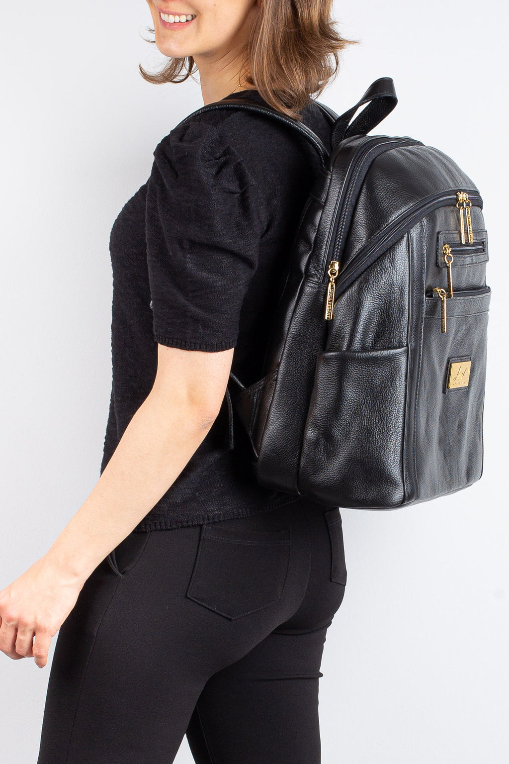 Mochila grande de couro liso Marcela