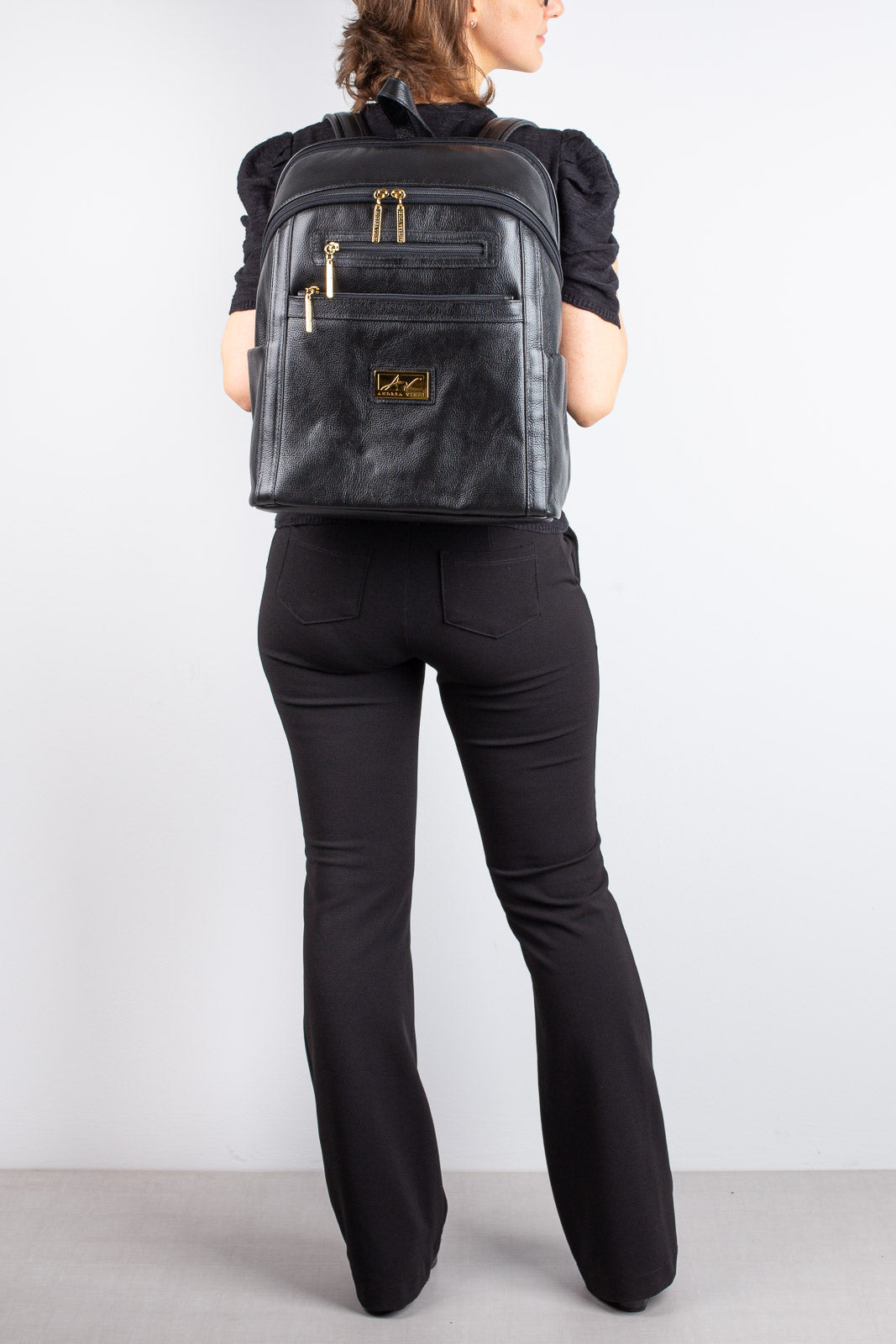 Mochila grande de couro liso Marcela