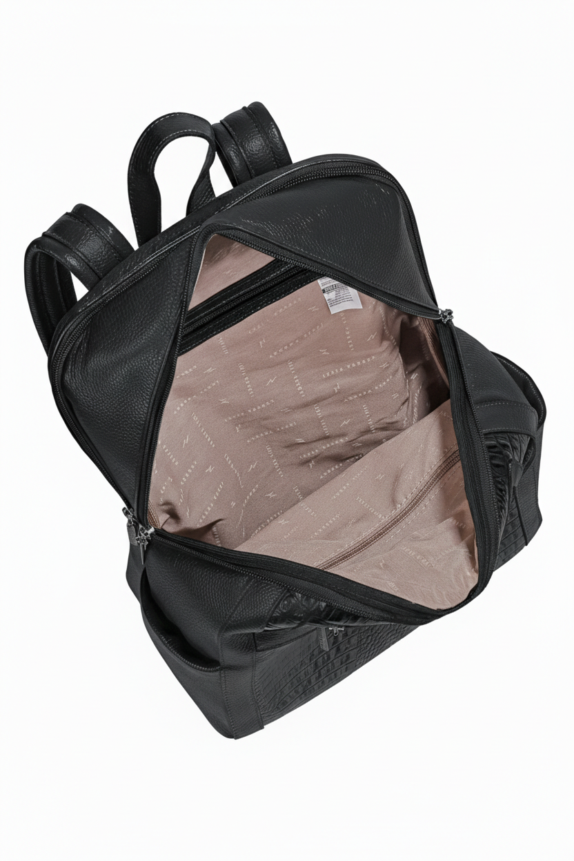 Mochila grande de couro metais croco grafite Marcela