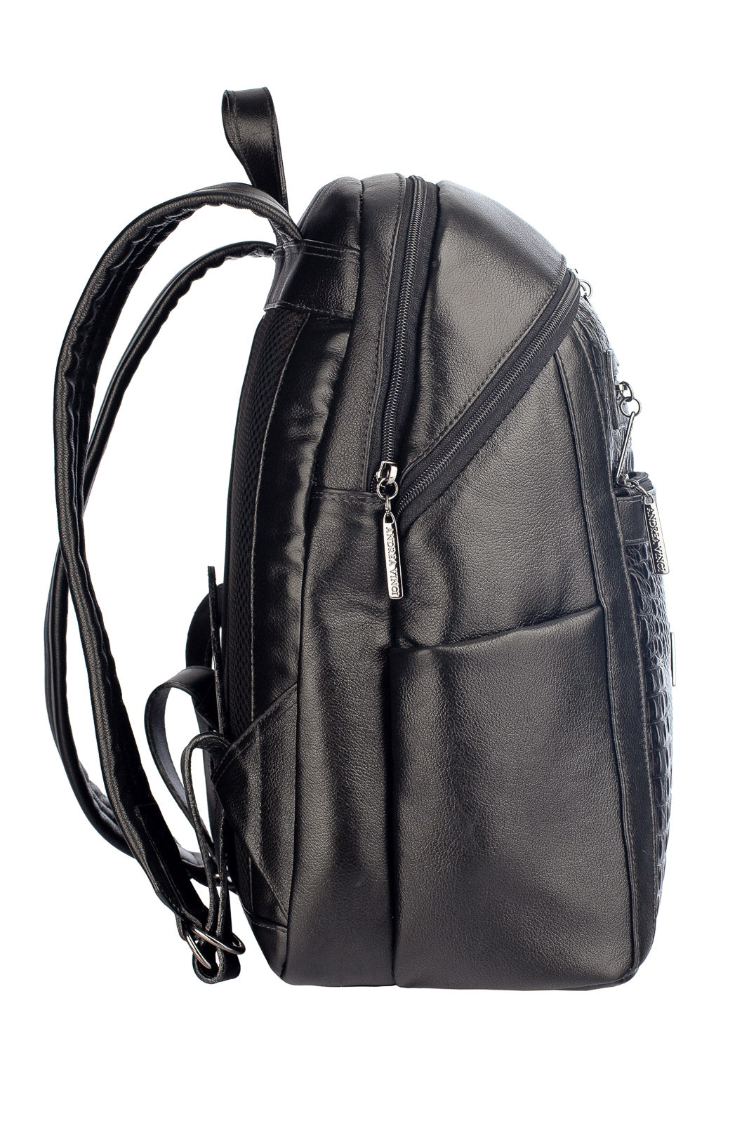 Mochila grande de couro metais croco grafite Marcela