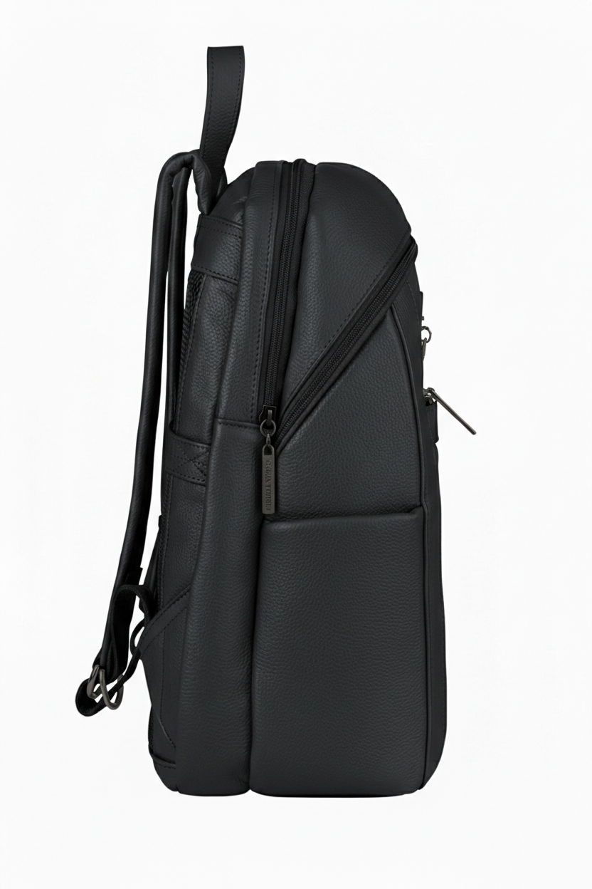 Mochila grande de couro liso metais grafite Marcela