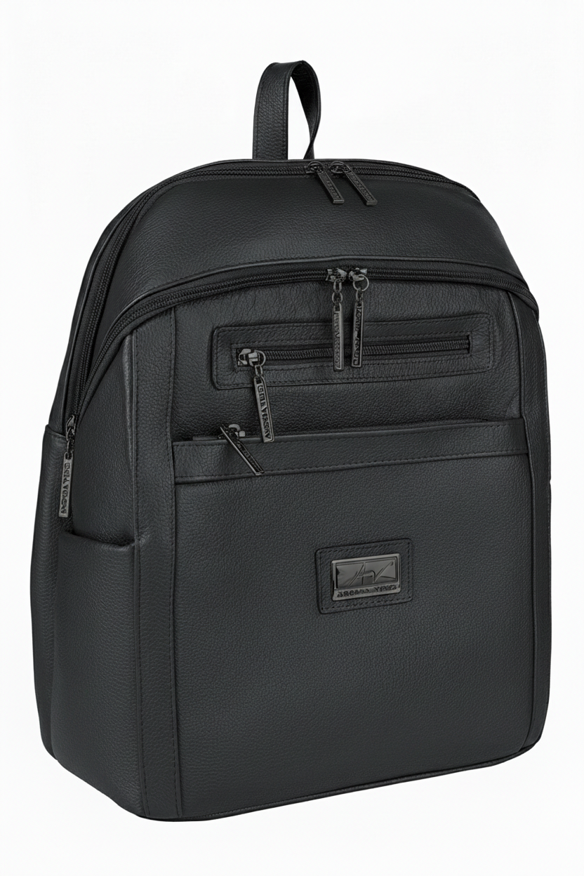 Mochila grande de couro liso metais grafite Marcela