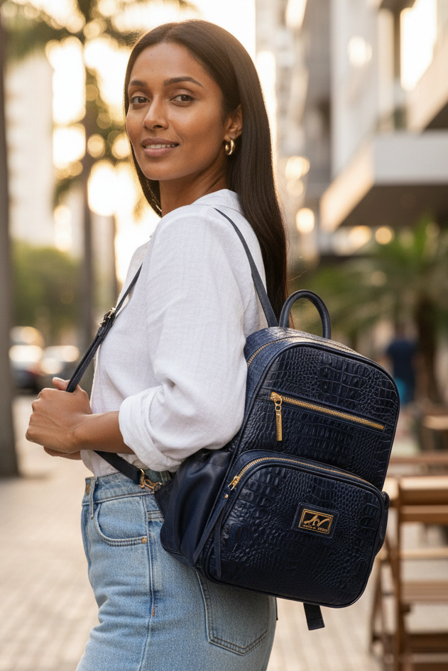 Mochila pequena de couro croco Zoey