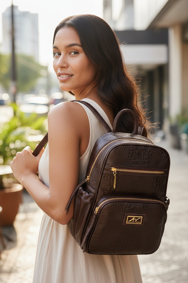 Mochila pequena de couro croco Zoey