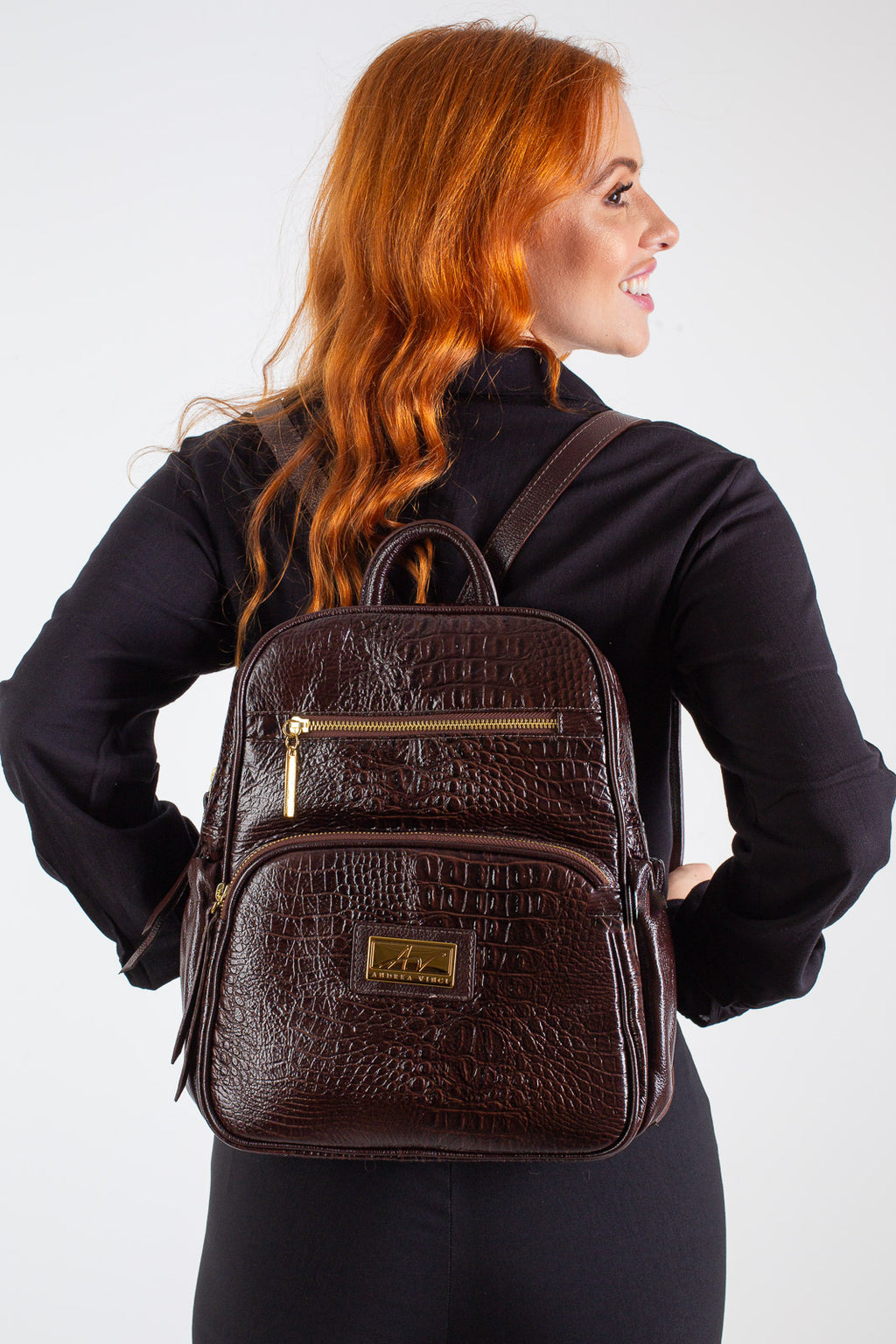 Mochila pequena de couro croco Zoey