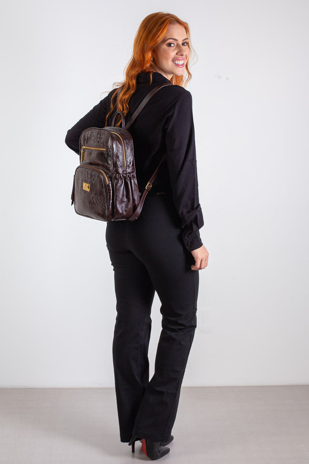 Mochila pequena de couro croco Zoey