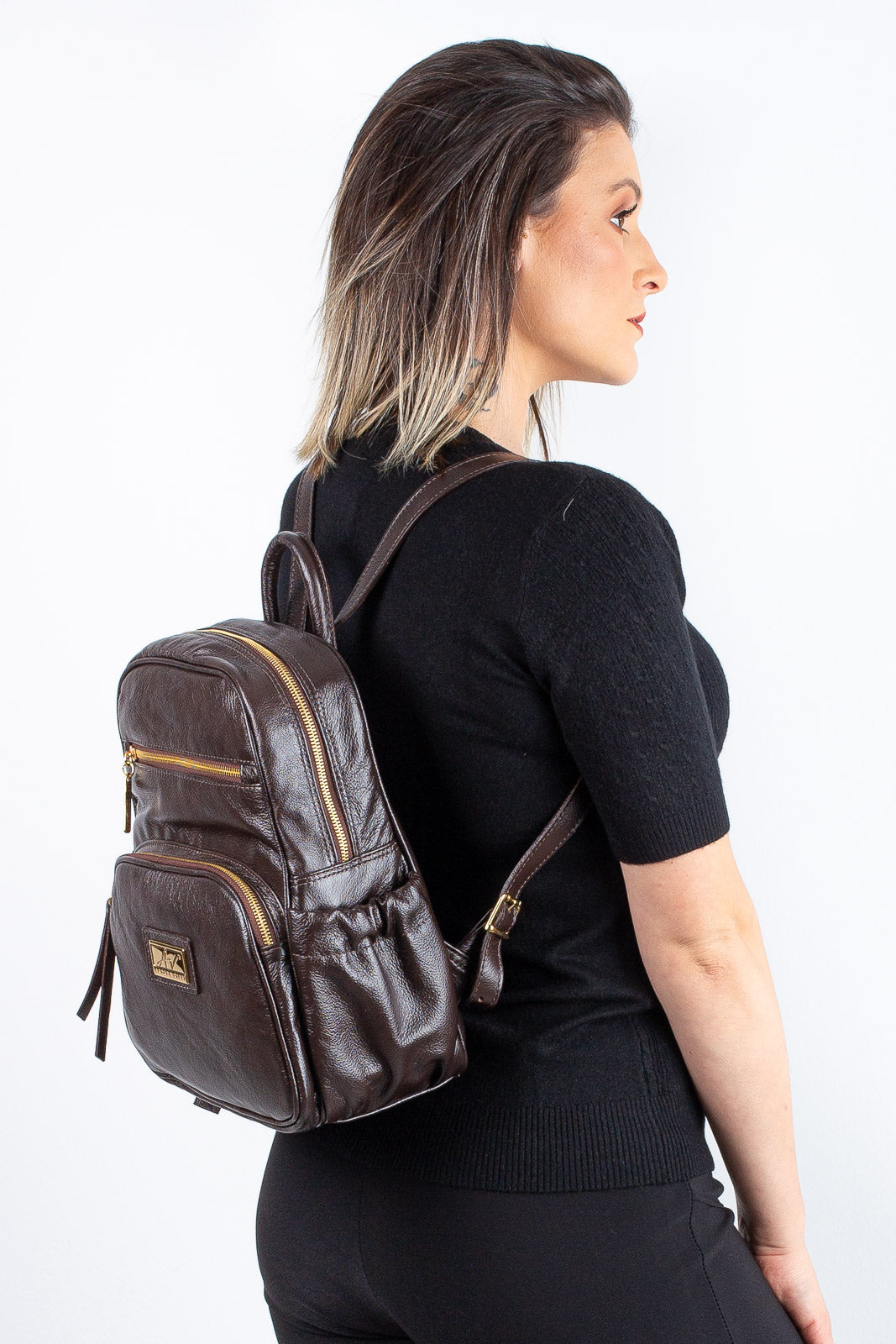 Mochila pequena de couro liso Zoey