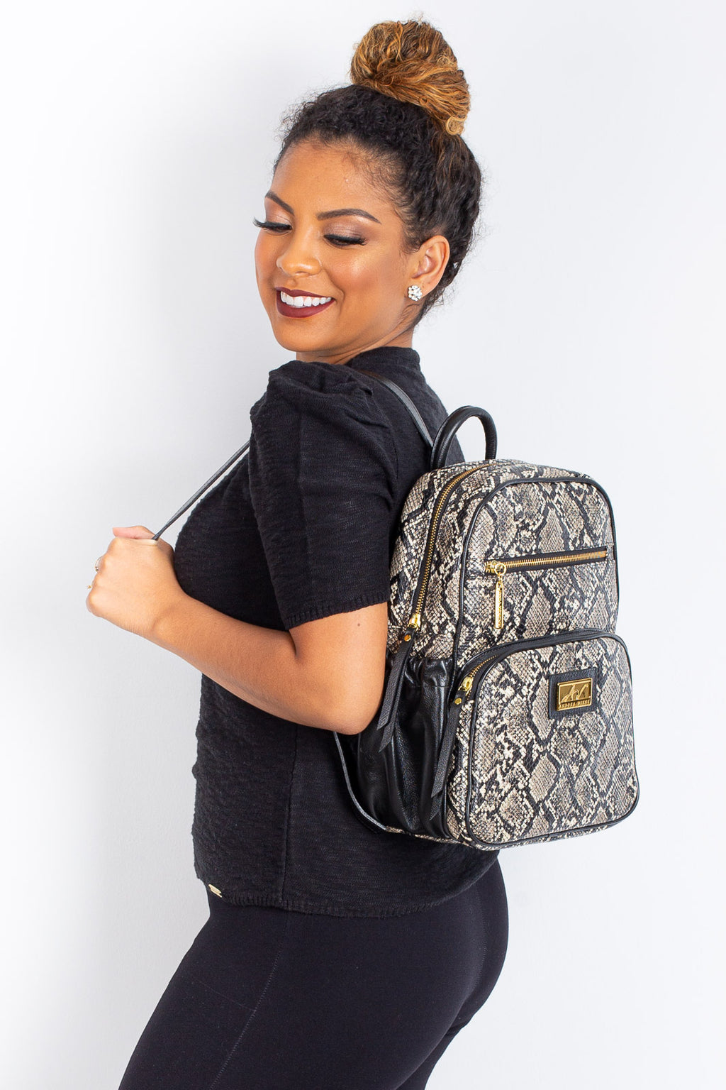 Mochila pequena de couro estampado Zoey