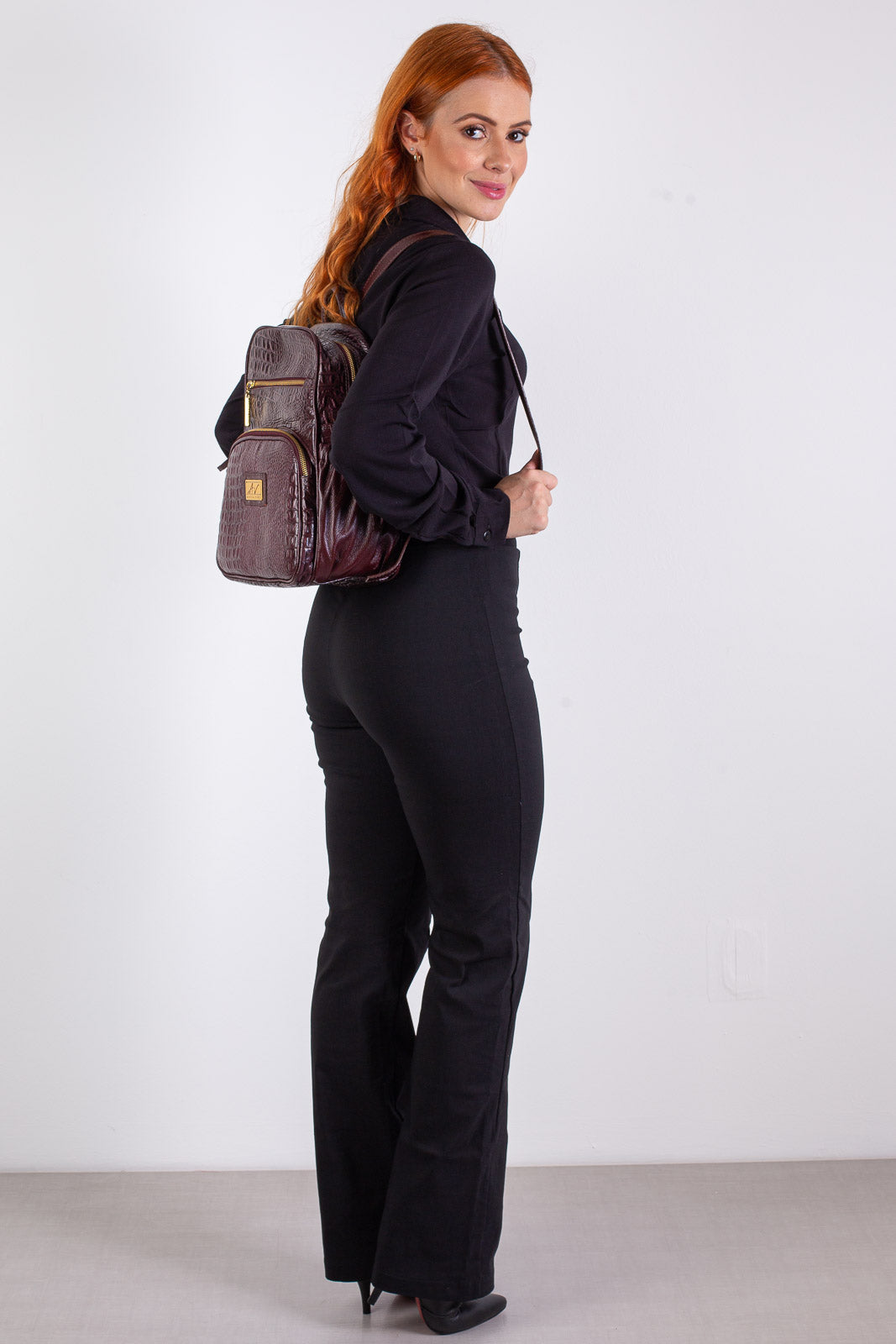 Mochila pequena de couro croco Zoey