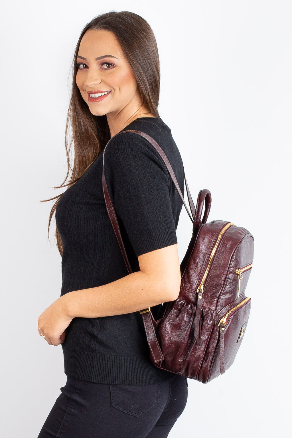 Mochila pequena de couro liso Zoey
