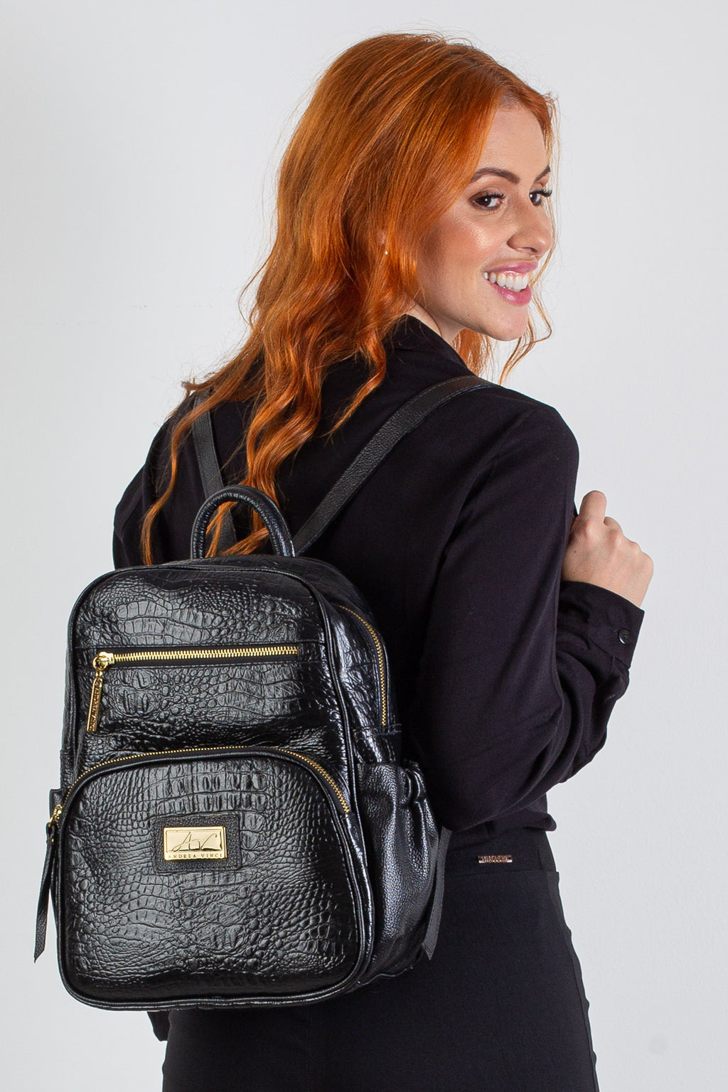 Mochila pequena de couro croco Zoey