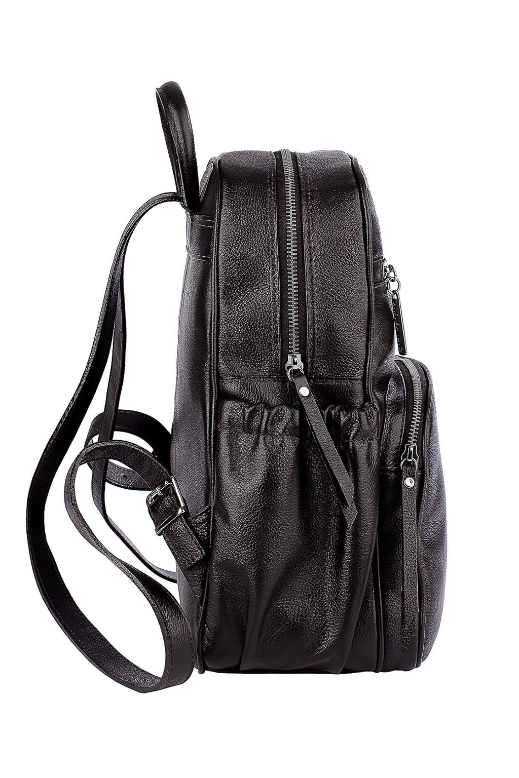 Mochila pequena de couro liso metais grafite Zoey