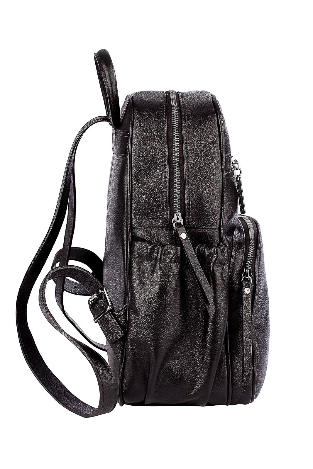 Mochila pequena de couro liso metais grafite Zoey