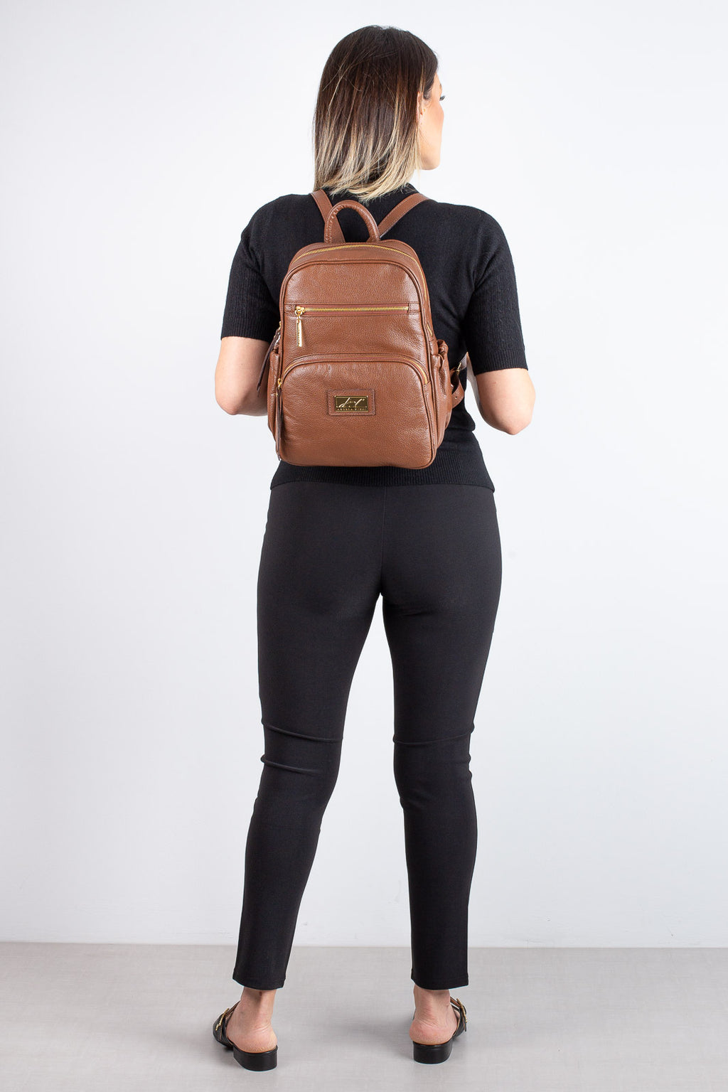 Mochila pequena de couro liso Zoey