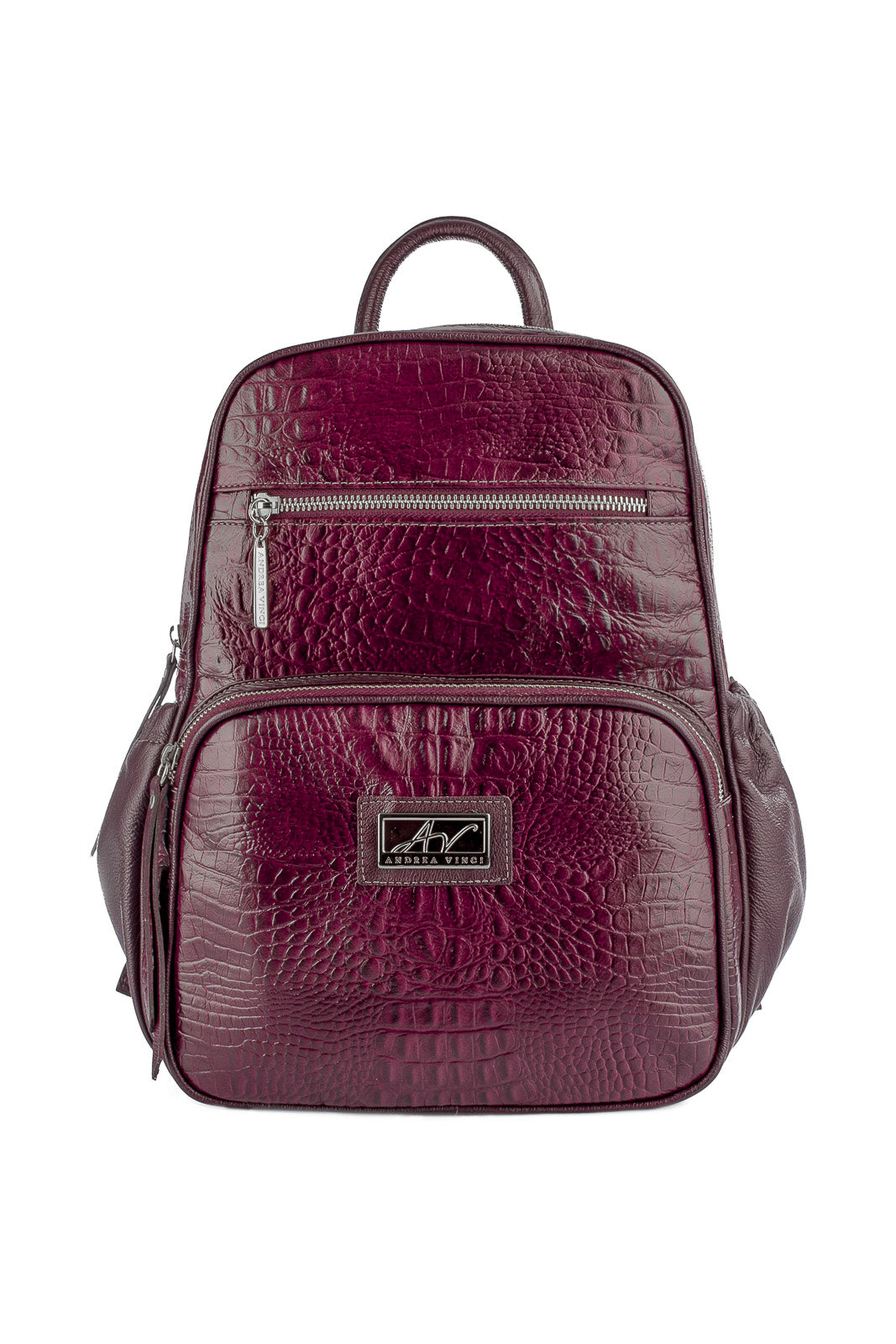 Mochila pequena de couro croco metais grafite Zoey