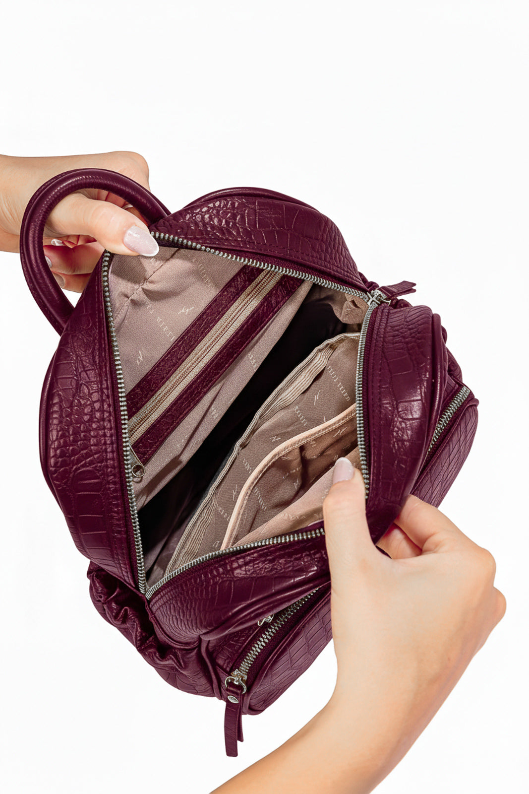 Mochila pequena de couro croco metais grafite Zoey