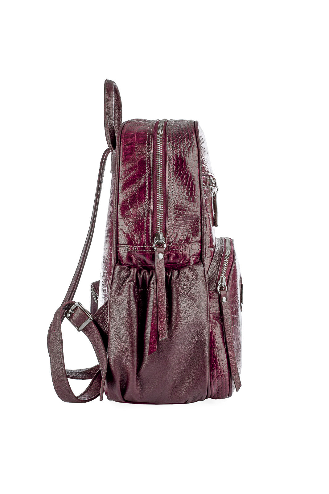 Mochila pequena de couro croco metais grafite Zoey