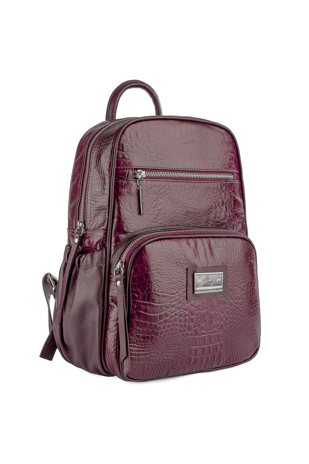 Mochila pequena de couro croco metais grafite Zoey